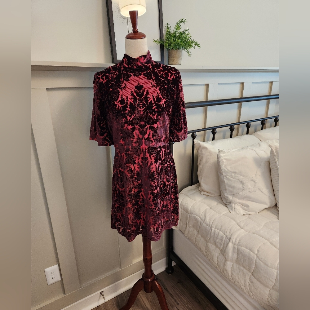 Anthropologie Velvet Mini Dress in Pink and Plum